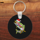 Xmas Lights Santa Hat Rainbow Trout Fish Christmas Sleutelhanger (Voorkant)
