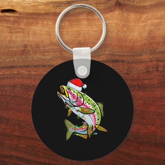 Xmas Lights Santa Hat Rainbow Trout Fish Christmas Sleutelhanger (Voorkant)
