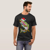 Xmas Lights Santa Hat Rainbow Trout Fish Christmas T-shirt (Voorkant volledig)