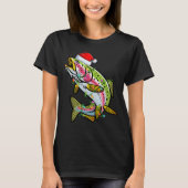 Xmas Lights Santa Hat Rainbow Trout Fish Christmas T-shirt (Voorkant)