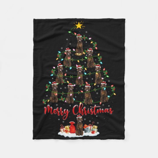 Xmas Lights Santa Irish Setter Dog Christmas Tree  Fleece Deken (Voorkant)
