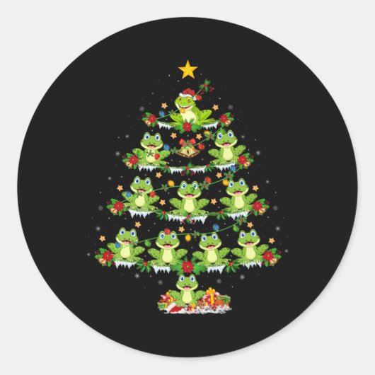 Xmas Lights Santa Tree Frog Christmas Tree Premium Ronde Sticker (Voorkant)