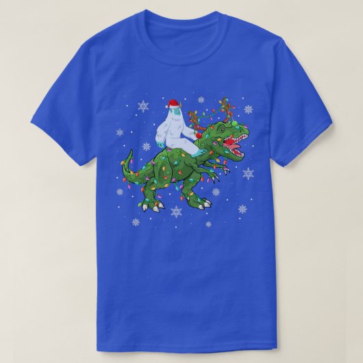 Xmas Lights Santa Yeti Riding Dinosaur Tre Christm T-shirt (Design voorkant)