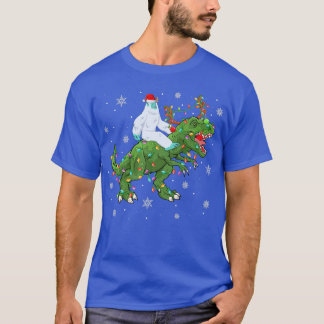 Xmas Lights Santa Yeti Riding Dinosaur Tre Christm T-shirt