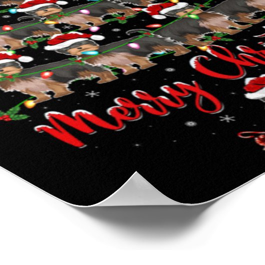 Xmas Lights Santa Yorkshire Terrier Dog Christmas  Poster (Hoek)