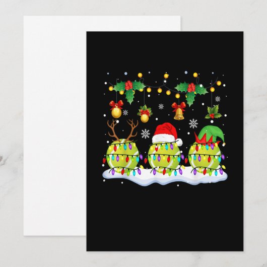 Xmas Lights Three Reindeer Santa Elf Tennis Balls Feestdagenkaart (Voorkant / Achterkant)