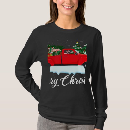 Xmas Lights Tree Santa Flamingo Red Truck Merry Ch T-shirt (Voorkant)