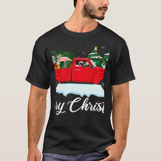 Xmas Lights Tree Santa Flamingo Red Truck Merry Ch T-shirt (Voorkant)