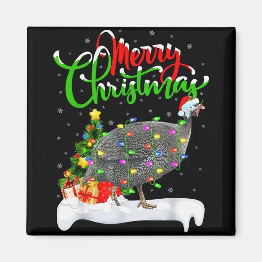 Xmas Lights Tree Santa Guinea Fowl Bird Merry Chri Magneet (Voorkant)