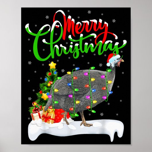 Xmas Lights Tree Santa Guinea Fowl Bird Merry Chri Poster (Voorkant)
