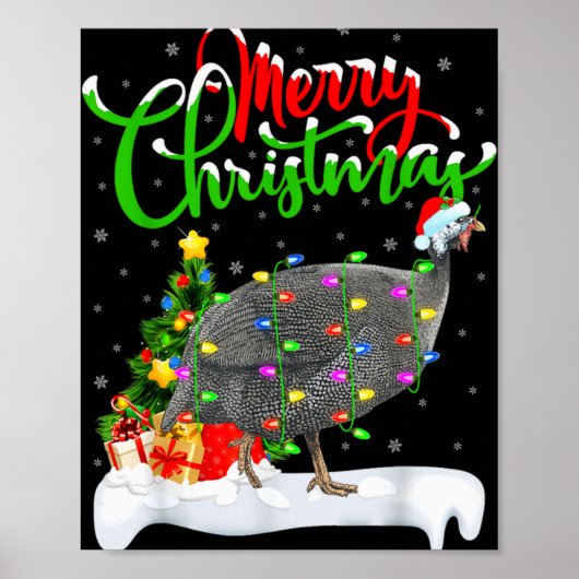 Xmas Lights Tree Santa Guinea Fowl Bird Merry Chri Poster (Voorkant)