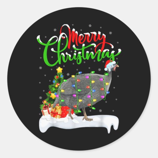 Xmas Lights Tree Santa Guinea Fowl Bird Merry Chri Ronde Sticker (Voorkant)