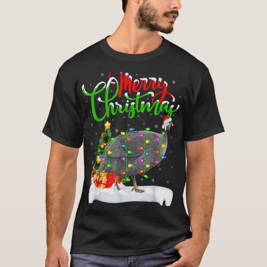 Xmas Lights Tree Santa Guinea Fowl Bird Merry Chri T-shirt (Voorkant)