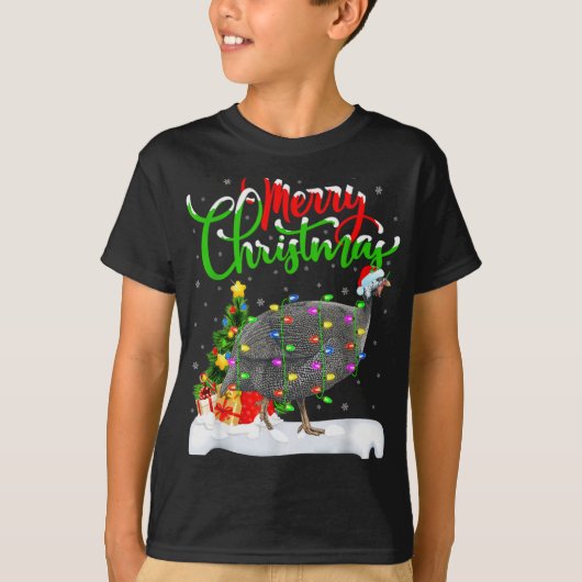 Xmas Lights Tree Santa Guinea Fowl Bird Merry Chri T-shirt (Voorkant)