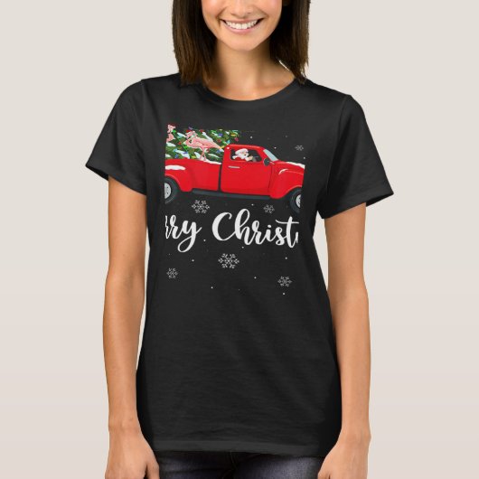 Xmas Lights Tree Santa Ride Flamingo Red Truck Chr T-shirt (Voorkant)