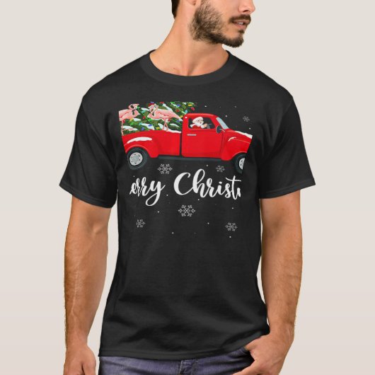 Xmas Lights Tree Santa Ride Flamingo Red Truck Chr T-shirt (Voorkant)