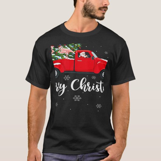 Xmas Lights Tree Santa Ride Flamingo Red Truck Chr T-shirt (Voorkant)