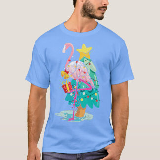 Xmas Lights Tropical Flamingo Kerstmis Tree Hawai T-shirt