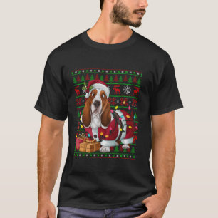 Xmas Lights Ugly Santa Basset Hound Dog Christmas T-shirt