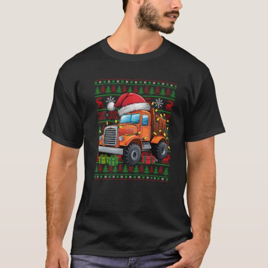 Xmas Lights Ugly Santa Hat Construction Truck Chri T-shirt (Voorkant)