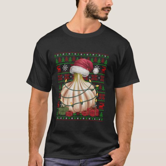 Xmas Lights Ugly Santa Hat Groente Knoflook Christ T-shirt (Voorkant)