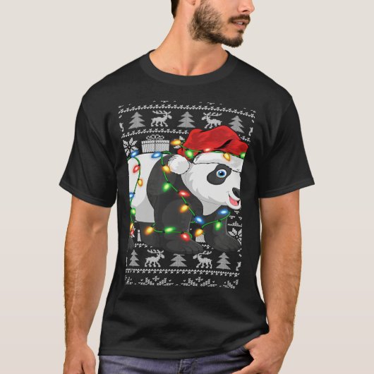 Xmas Lights Ugly Santa Hat Panda Christmas T-shirt (Voorkant)