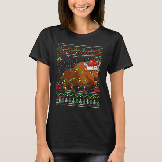 Xmas Lights Ugly Sweater Style Santa Bison Christm T-shirt (Voorkant)
