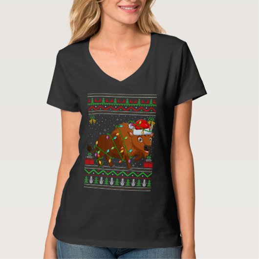 Xmas Lights Ugly Sweater Style Santa Bison Christm T-shirt (Voorkant)