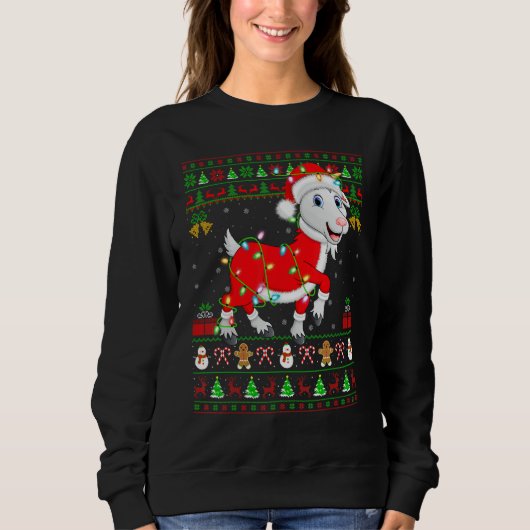 Xmas Lights Ugly Sweater Style Santa Goat Christma (Voorkant)