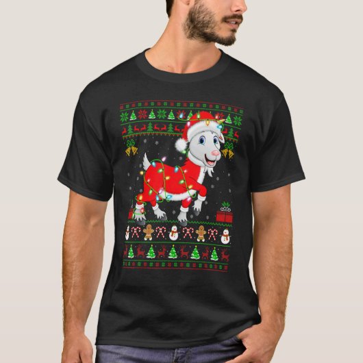 Xmas Lights Ugly Sweater Style Santa Goat Christma T-shirt (Voorkant)