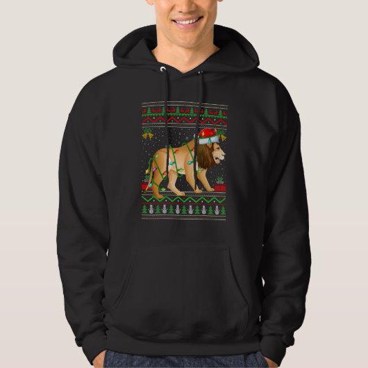 Xmas Lights Ugly Sweater Style Santa Mountain Lion (Voorkant)
