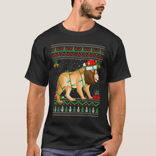 Xmas Lights Ugly Sweater Style Santa Mountain Lion T-shirt (Voorkant)