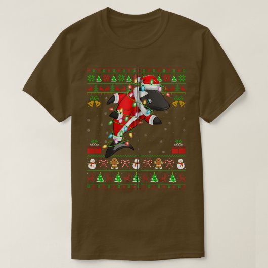 Xmas Lights Ugly Sweater Style Santa Orca Christma T-shirt (Design voorkant)