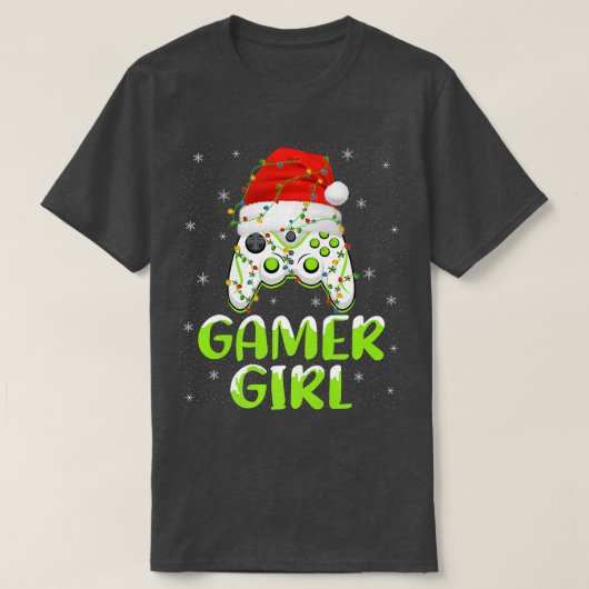 Xmas Lights Video Game Controller Santa Gamer Girl T-shirt (Design voorkant)