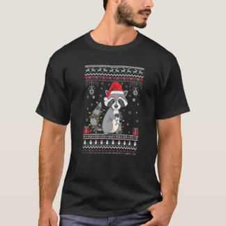 Xmas Lights Wasbeer Lelijke Kerstmis Pyjama Racoon T-shirt