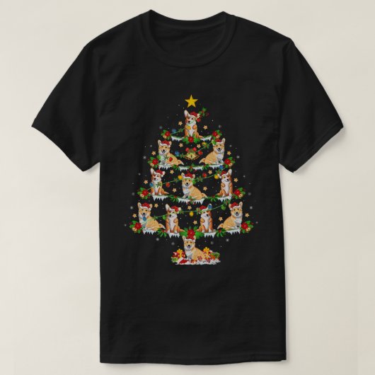 Xmas Lights Welsh Corgi Dog kerstboom1868 T-shirt (Design voorkant)