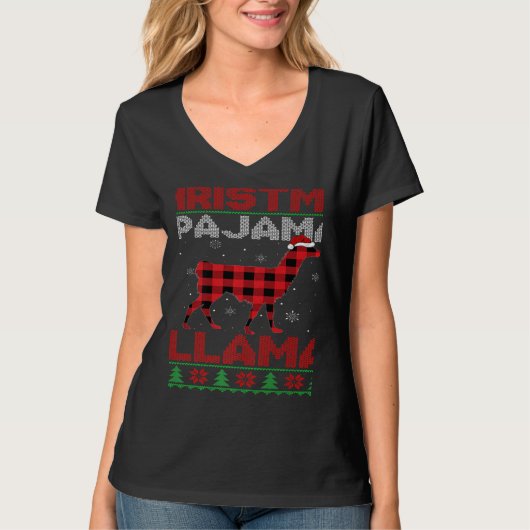 Xmas Llama Red Buffalo Plaid Ugly Llama Christmas  T-shirt (Voorkant)