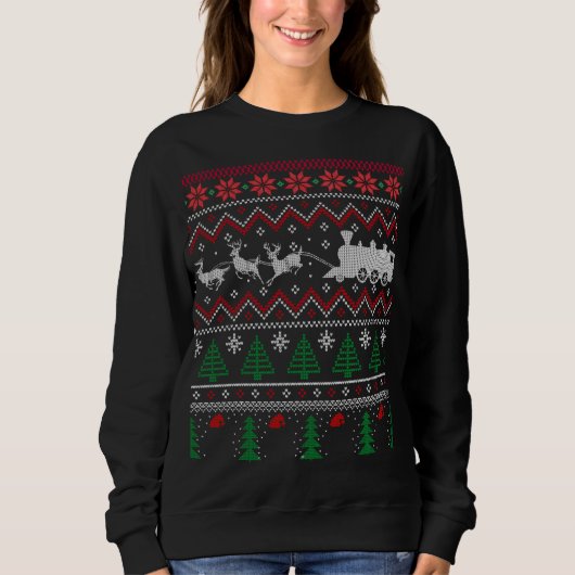 Xmas Locomotive Model Train Ugly KerstSweater Trui (Voorkant)