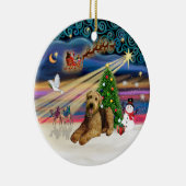 Xmas Magic - Airedale 5 (liggend) Keramisch Ornament (Rechts)