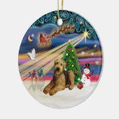 Xmas Magic - Airedale 5 (liggend) Keramisch Ornament (Links)