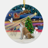 Xmas Magic - Akita Inu 2 Keramisch Ornament (Voorkant)