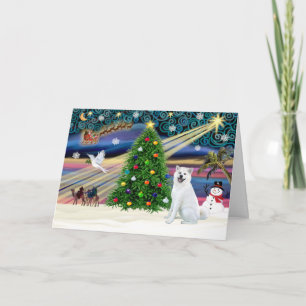 Xmas Magic-Akita White1 Feestdagen Kaart