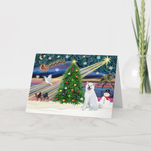 Xmas Magic-Akita White1 Feestdagen Kaart (Voorkant)
