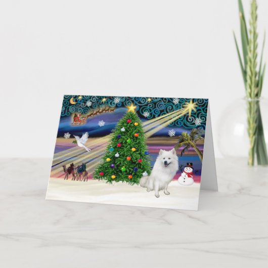 Xmas Magic-American Eskimo Dog Feestdagen Kaart (Voorkant)
