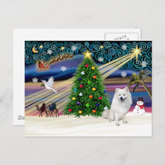 Xmas Magic-American Eskimo Dog Feestdagenkaart (Voorkant / Achterkant)