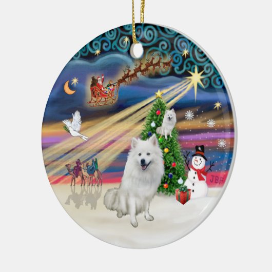 Xmas Magic - Amerikaanse Eskimo hond Keramisch Ornament (Links)