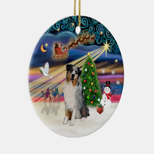 Xmas Magic - Aussie Shepherd (Merle) Keramisch Ornament (Rechts)