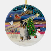 Xmas Magic - Aussie Shepherd (Merle) Keramisch Ornament (Voorkant)