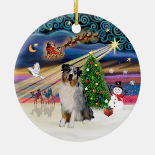 Xmas Magic - Aussie Shepherd (Merle) Keramisch Ornament (Achterkant)