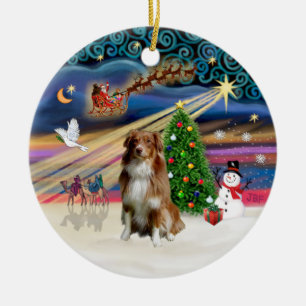 Xmas Magic - Aussie Shepherd (rood-wit 4) Keramisch Ornament